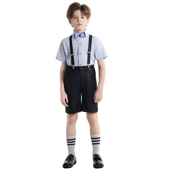 TYYVV Boys Formal Suit 5 Piece Summer Gentleman Outfi Shirt Shorts Set for Beach - Picture 1 of 2